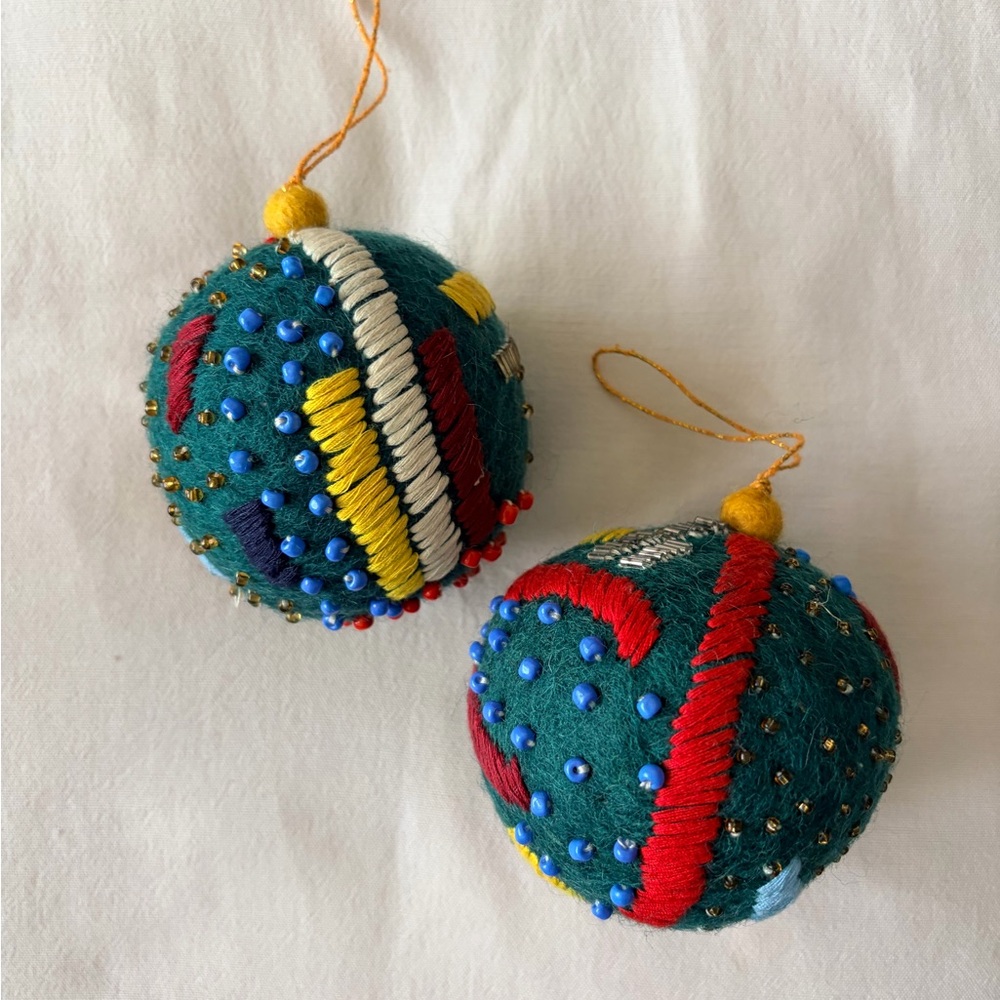 West Elm Felt Beaded Ornaments - Set of 2